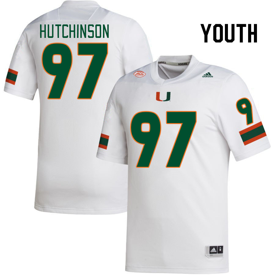 Youth #97 Will Hutchinson Miami Hurricanes College Football Jerseys Stitched-White - Click Image to Close